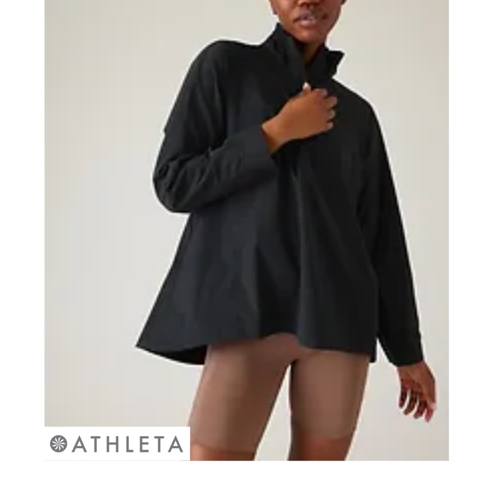 Athleta Advantage Poplin Top Medium White Breathable Zip Pockets Ventilation